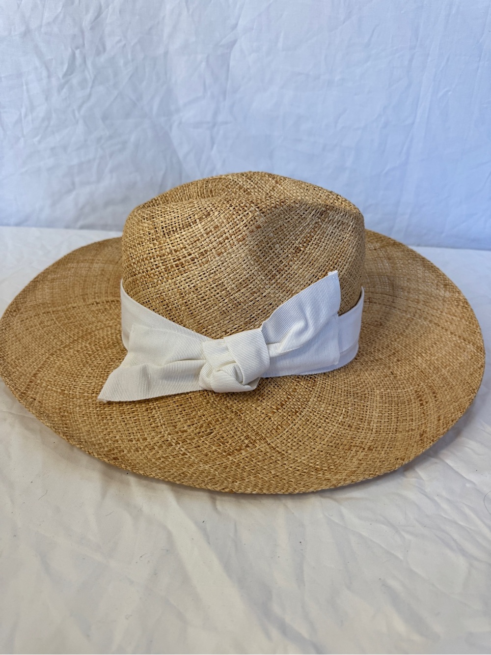 Raffaello Bettini Italian Straw Sun Hat with White Bow Band